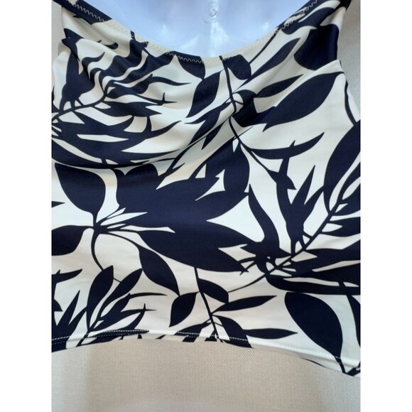Baltex Womens Halter Tankini Top Swimwear Size 10 Black White Leaf Print Beach - Picture 4 of 8